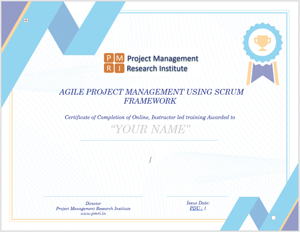 Agile Project Management using SCRUM, online, instructor led training with certificate of completion. 